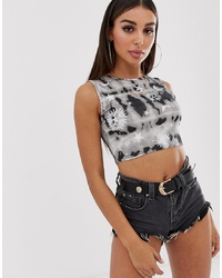 Boohoo Festival Crop Top In Tie Dye With Moon And Stars Print