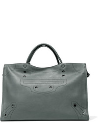 Balenciaga Blackout City L Perforated Matte Leather Tote Dark Gray