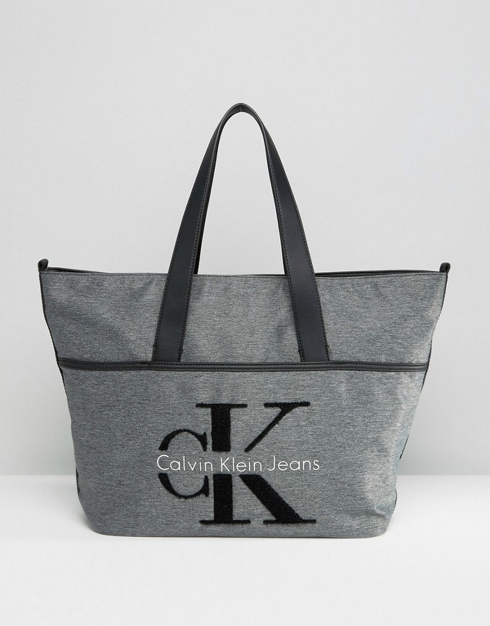 Calvin Klein Logo Gray Large Tote Bag, $124 | Asos | Lookastic