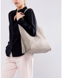 Street Level Moc Croc Sudette Tote Bag In Stone