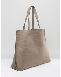 Street Level Moc Croc Sudette Tote Bag In Stone