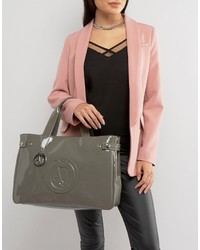 Armani Jeans Patent Tote Bag In Taupe