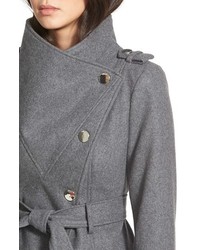 GUESS Belted Asymmetrical Wool Blend Trench Coat