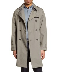 Men's Grey Trenchcoat, Navy Horizontal Striped Henley Shirt, Grey Dress ...