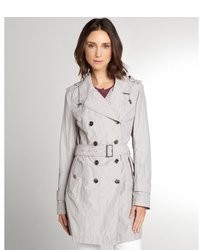 Cole Haan Feather Grey Cotton Blend Belted Double Breasted Trench