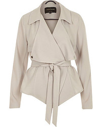 River Island Grey Cropped Drape Trench Coat