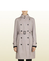 Gucci Grey Light Matte Stretch Nylon Double Breasted Trench From Viaggio Collection