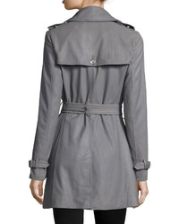 Neiman Marcus Julia Double Breasted Leather Trenchcoat Gray