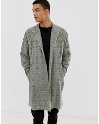 ASOS DESIGN Oversized Jersey Duster Jacket In Neon Check With Piping