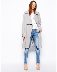 Asos Trench With Zip Detail Light Gray