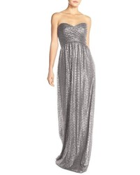 Amsale London Sequin Tulle Strapless Column Gown
