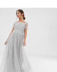 Anaya With Love Tulle Square Neck Cap Sleeve Maxi Dress With In Grey