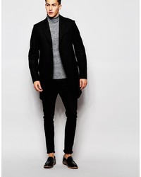 Asos Brand Muscle Fit Ribbed Roll Neck In Black Twist