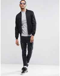 Asos Brand Muscle Long Sleeve T Shirt With Turtleneck In Gray