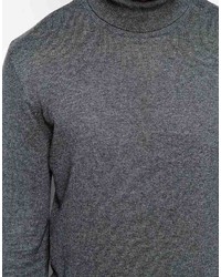 Asos Brand Roll Neck Sweater In Charcoal Cotton
