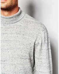 Asos Brand Roll Neck Sweater In Gray Cotton