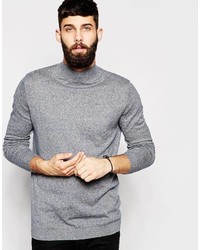 Asos Brand Turtleneck Sweater In Blue Cotton