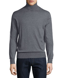 Neiman Marcus Cashmere Silk Turtleneck Sweater Derby Gray