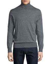 Neiman Marcus Cashmere Silk Turtleneck Sweater Derby Gray