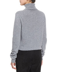 Vince Cropped Cashmere Turtleneck Sweater Heather Stone
