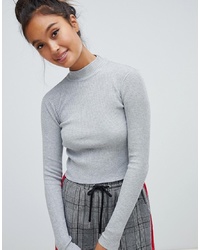 Pull&Bear Cropped Ribbed Jersey Jumper In Grey