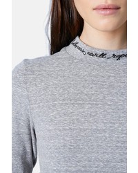 Topshop Embroidered Mock Neck Jersey Sweater