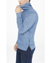 Express Heathered Funnel Neck Side Zip Sweater