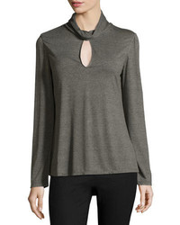 Haute Hippie Long Sleeve Turtleneck Keyhole Top Heather Gray