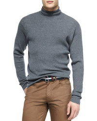 Peter Millar Merino Wool Turtleneck Sweater Charcoal