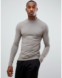 ASOS DESIGN Muscle Fit Long Sleeve T Shirt With Turtle Neck In Beige
