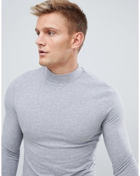 ASOS DESIGN v neck long sleeve t-shirt in gray marl
