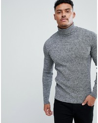 ASOS DESIGN Muscle Fit Ribbed Roll Neck Jumper In Black White Twist