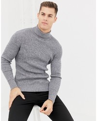 Brave Soul Muscle Fit Roll Neck Stretch Rib Jumper In 100% Cotton