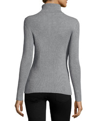 Neiman Marcus Ribbed Turtleneck Sweater Heather Gray