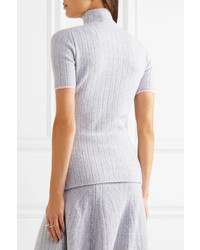 Victoria Beckham Ribbed Wool Blend Turtleneck Sweater Gray
