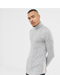 ASOS DESIGN Tline Long Sleeve T Shirt With Roll Neck And Curved Hem In Brushed Fabric In Grey