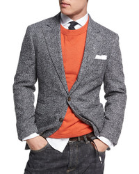 Brunello Cucinelli Donegal Tweed Alpaca Wool Sport Jacket Medium Gray