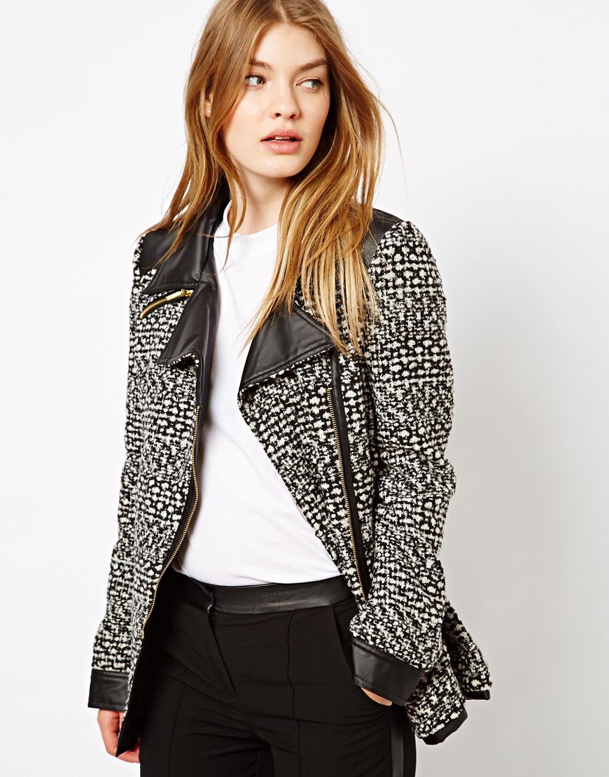 Barney's Originals Barneys Originals Tweed Coat With Leather Look ...