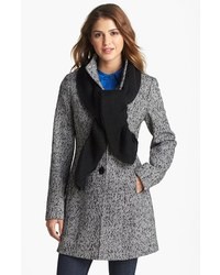 Calvin Klein Stand Collar Tweed Walking Coat With Scarf 8
