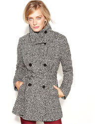 Calvin Klein Double Breasted Belted Boucl Pea Coat