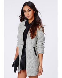 Missguided Petera Tweed Boyfriend Coat With Faux Leather Trim ...