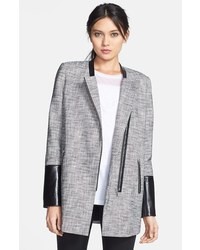 Trouve Leather Trim Tweed Coat X Small