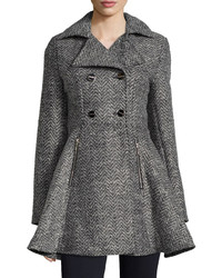 Laundry by Shelli Segal Tweed Double Breasted Swing Coat Blackgray