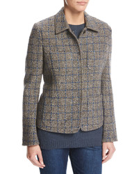 Loro Piana Inverness Tweed Blazer With Leather Trim Gray