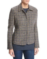 Loro Piana Inverness Tweed Blazer With Leather Trim Gray