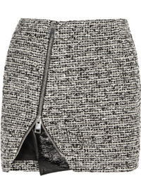 Bouchra Jarrar Wool Blend Tweed And Faux Patent Leather Mini Skirt