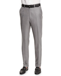 Brioni Flat Front Twill Trousers Light Gray