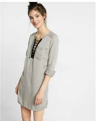Express Silky Soft Twill Lace Up Popover Tunic Dress