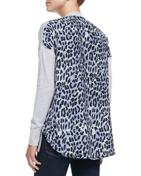 Derek Lam 10 Crosby V Neck Leopard Print Back Sweater Graynavy Leopard