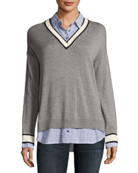 Joie Belva V Neck Pullover Sweater Gray